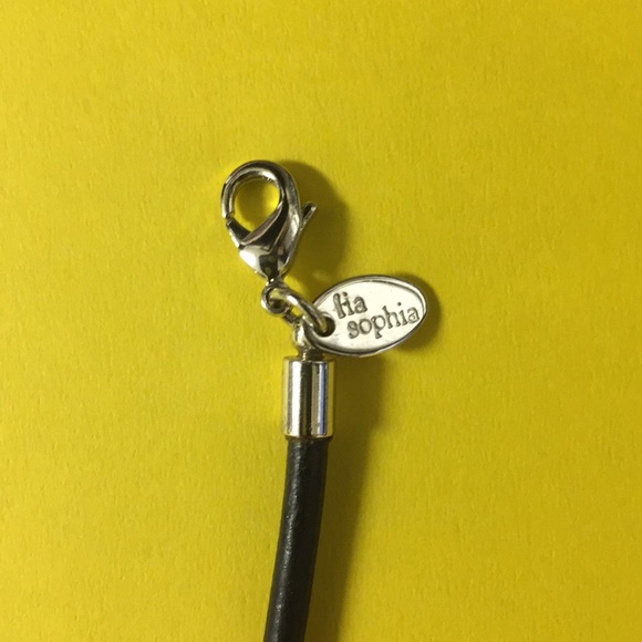 Black cord necklace with silver clasp and charm - Picture 3 of 5